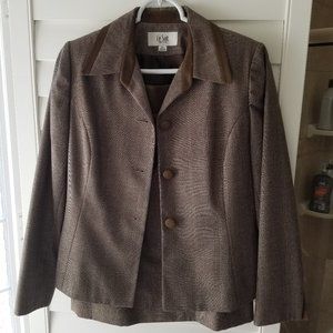 Le Suit Brown Plaid Suede Trim Skirt Suit 4P Lined
